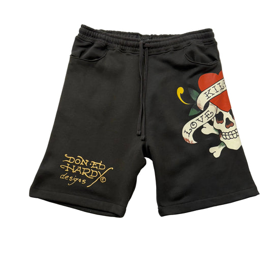 ED HARDY “LKS Skull” CHARCOAL FLEECE SHORTS