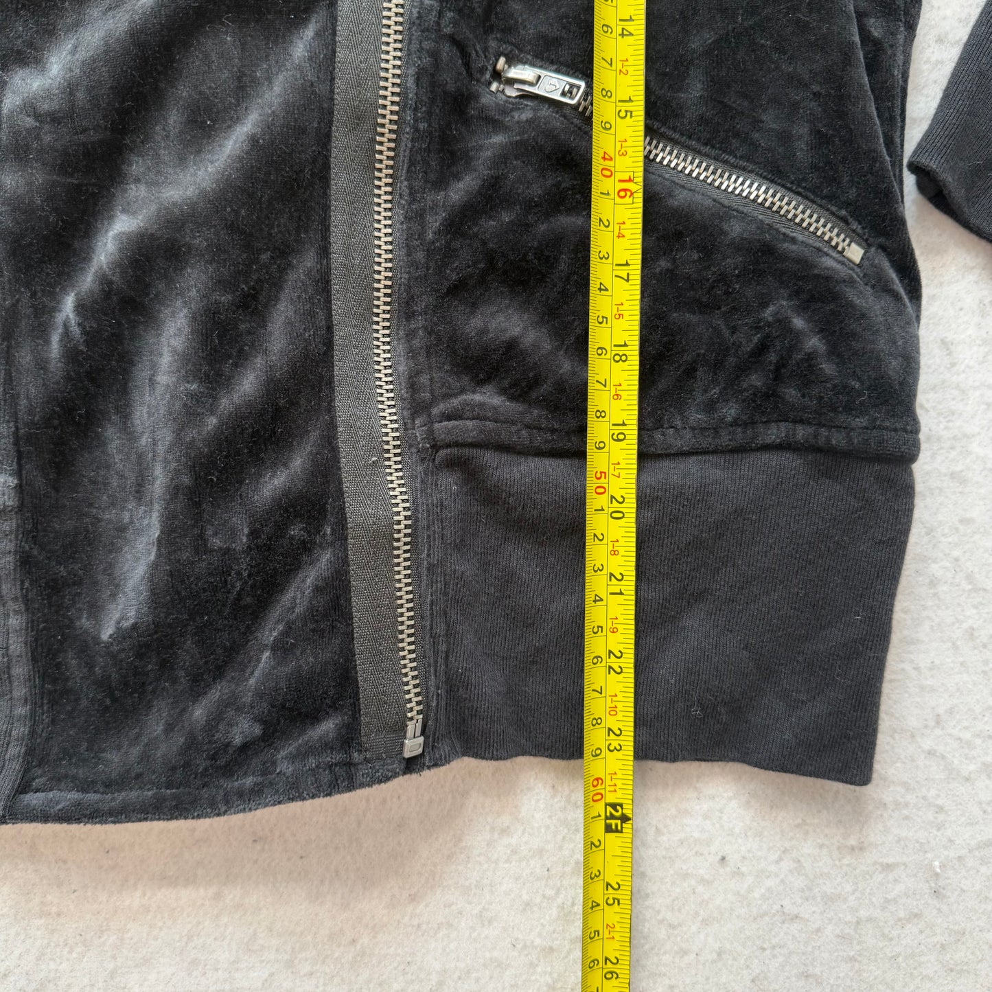 Juicy Couture Women's Black Velour Zip-Up Biker Hoodie Zip Pockets Y2K Size XL