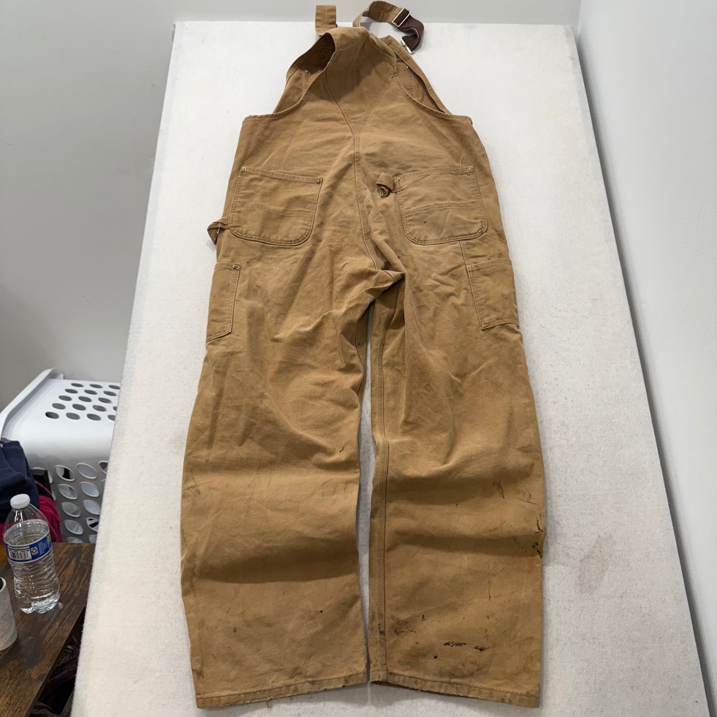 Carhartt Men's Duck Brown Cotton Relaxed Fit Bib Overalls Pockets Logo Size 40