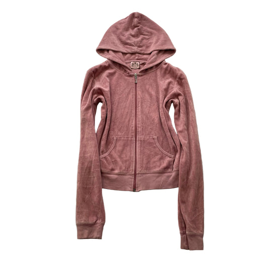 Vintage Juicy Couture Women's Dusty Pink Velour Zip-Up Hoodie Loungewear Size S