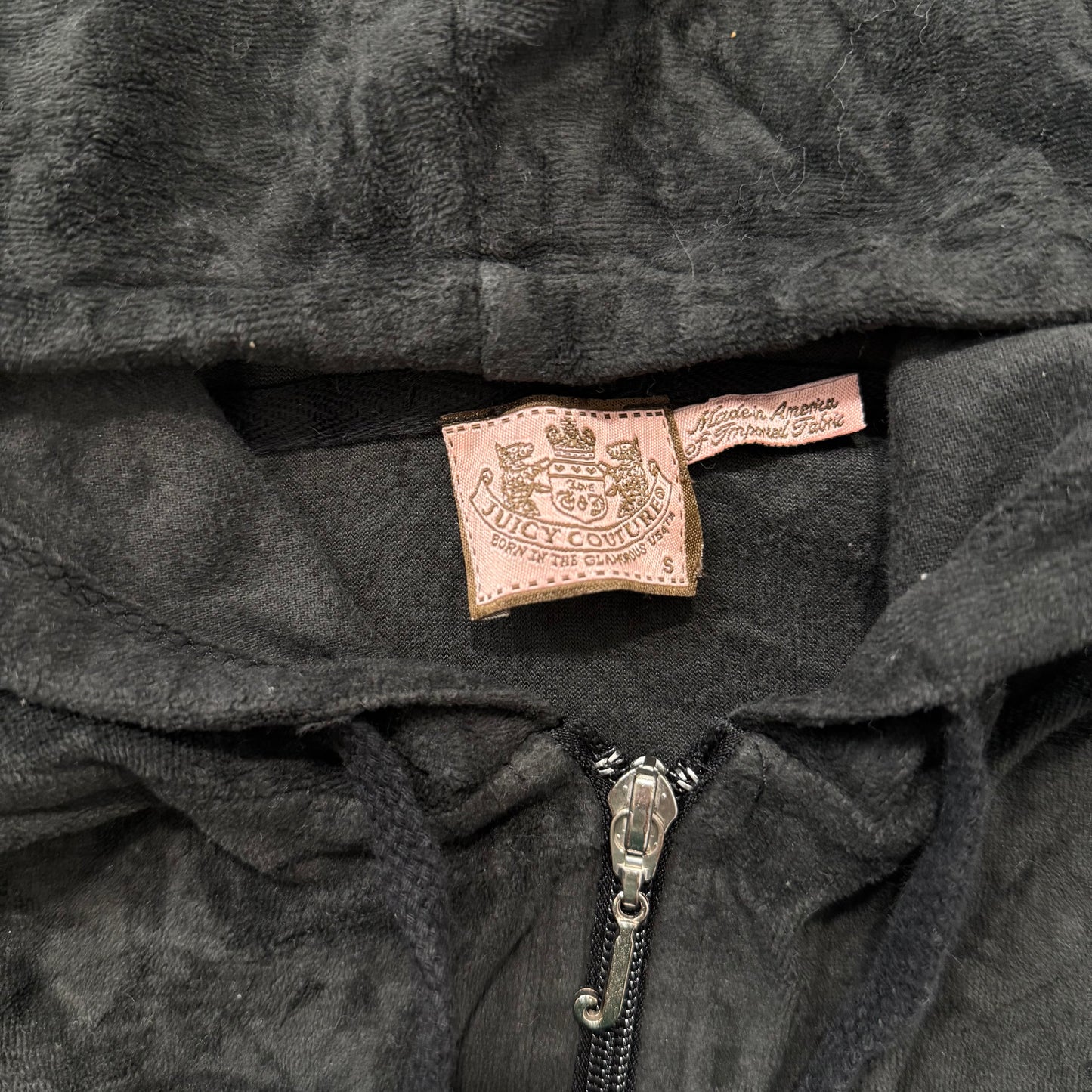 Vintage Juicy Couture Womens Charcoal Velour Zip-Up Hoodie Drawstring Y2k Size S