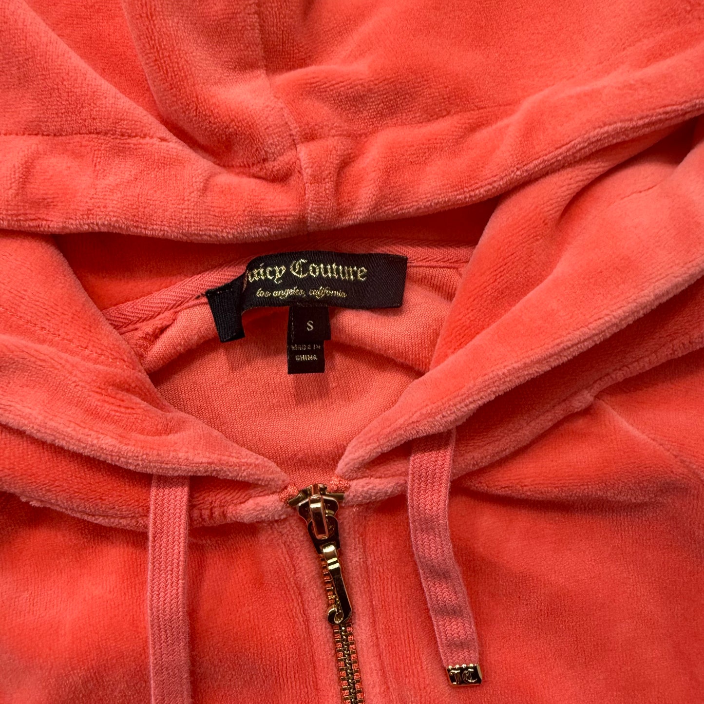 Juicy Couture “Choose Juicy” Women's Orange Velour Zip-Up Hoodie Rhinestone - S
