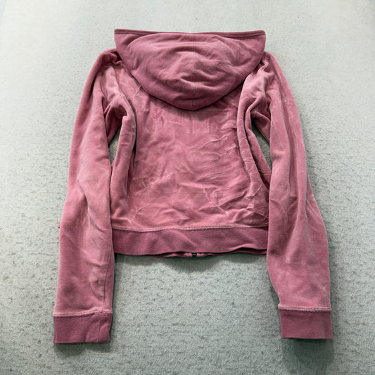 Juicy Couture Women's Dusty Pink Velour Zip-Up Hoodie Pockets Casual Y2K Size M