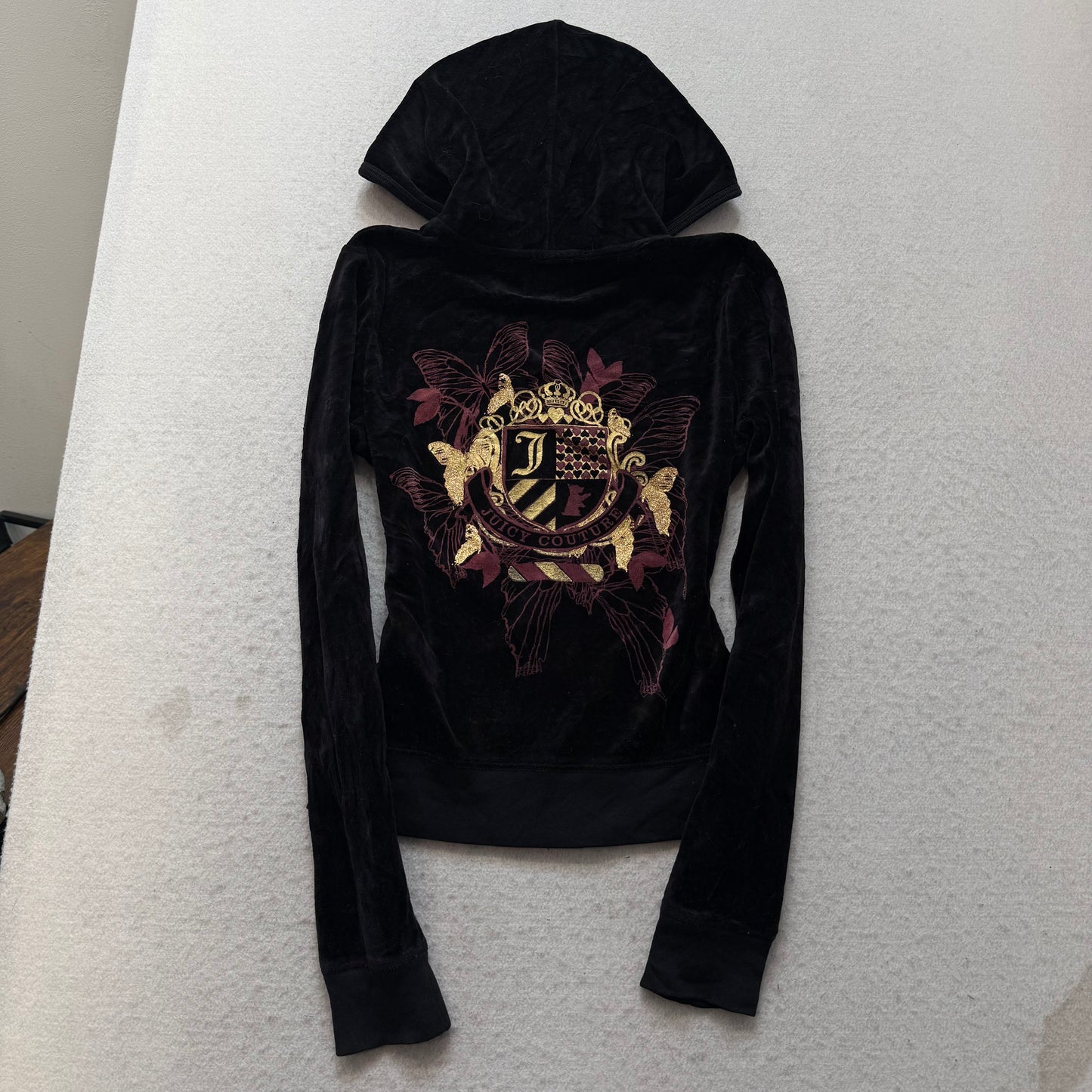 Vtg Juicy Couture Black Velour Tracksuit Set Embroidered Hoodie & Pant Size S