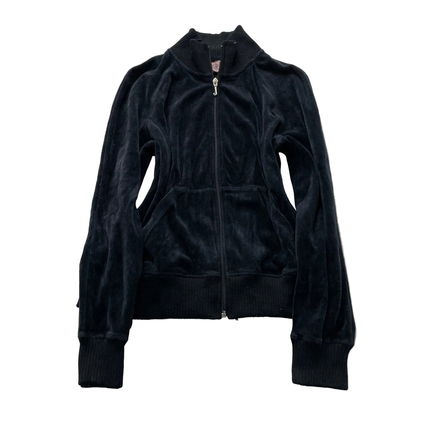 Juicy Couture Women's Navy Velour Zip-Up Track Jacket Mock Neck Classic Size M