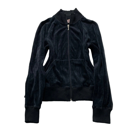 Juicy Couture Women's Navy Velour Zip-Up Track Jacket Mock Neck Classic Size M