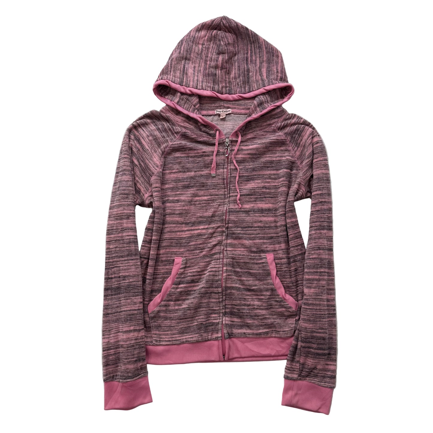 Vintage Juicy Couture Women's Heathered Pink Gray Velour Full Zip Hoodie Size L