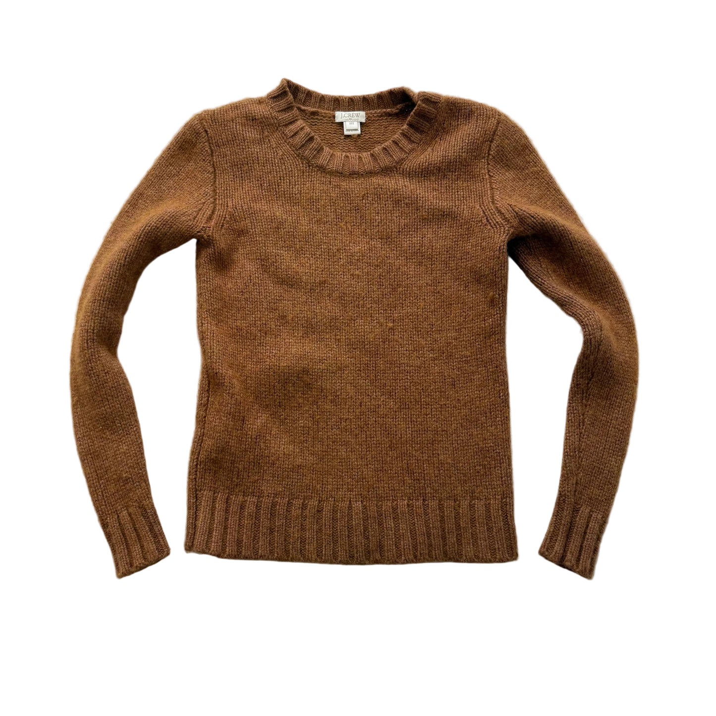 J.Crew Marnie Heather Camel Sweater Crew Neck Pull-Over Ribbed Hem Size XXS