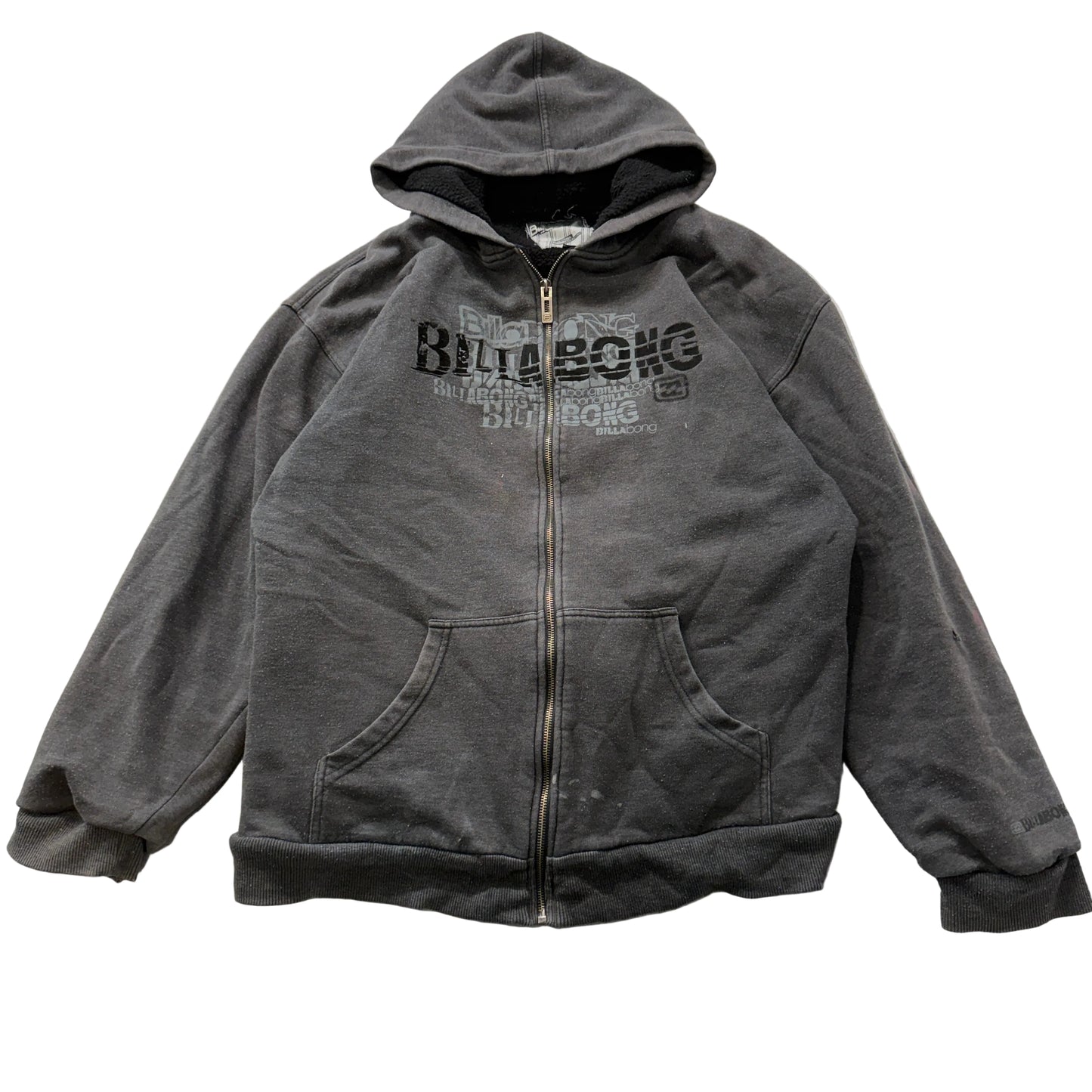 Billabong Men's Dark Gray Fleece Full Zip Hoodie Graphic Print Logo Y2K Size XL