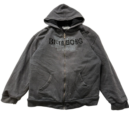 Billabong Men's Dark Gray Fleece Full Zip Hoodie Graphic Print Logo Y2K Size XL