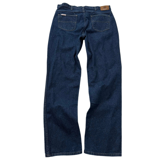 G&K Services Men Dark Blue Denim Straight Leg Industrial Workwear Jeans Waist 38