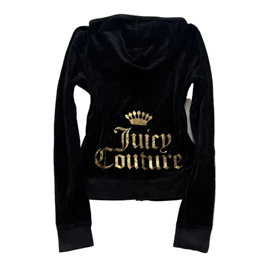 Juicy Couture Women's Black Velour Full Zip Hoodie Pockets Graphic Logo Size M