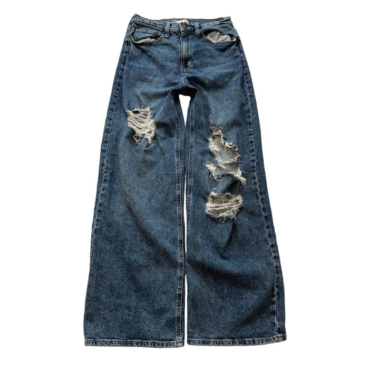 SO Goods For Life Women's Blue Wide Leg Distressed Denim Jeans Casual Size 7/2W