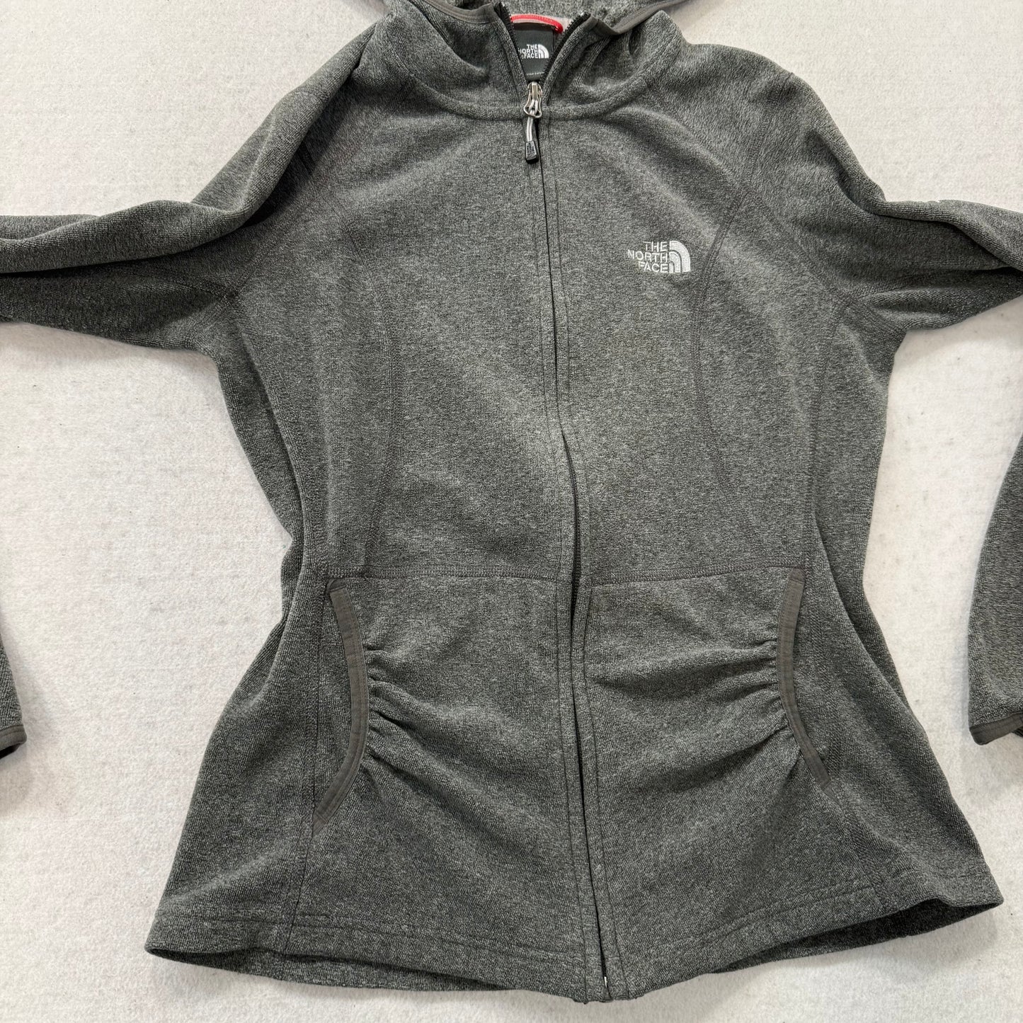 The North Face Women's Gray Glacier Full Zip Hoodie Ruched Pockets Logo Size S