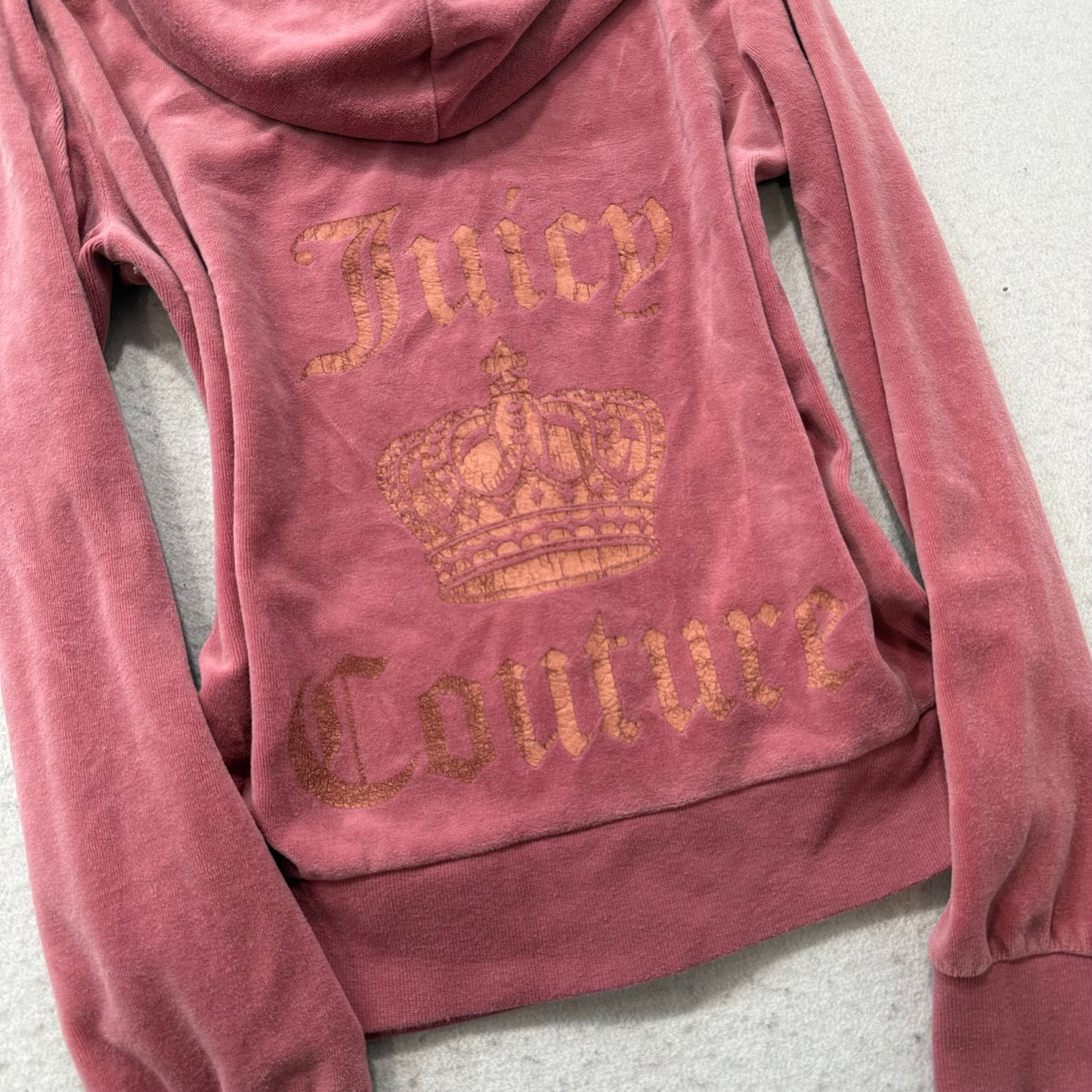 Juicy Couture Women's Terracotta Pink Velour Zip-Up Hoodie Crown Logo Size M
