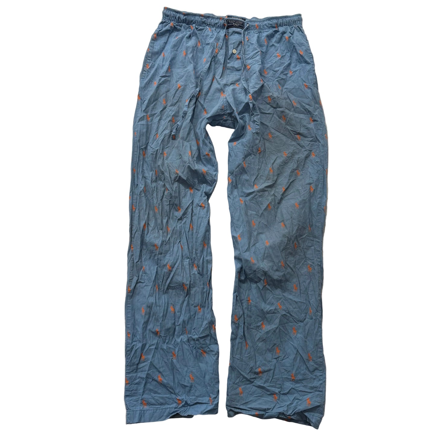 Polo Ralph Lauren Men's Light Blue Cotton Pajama Pant All-Over Print Logo Size M