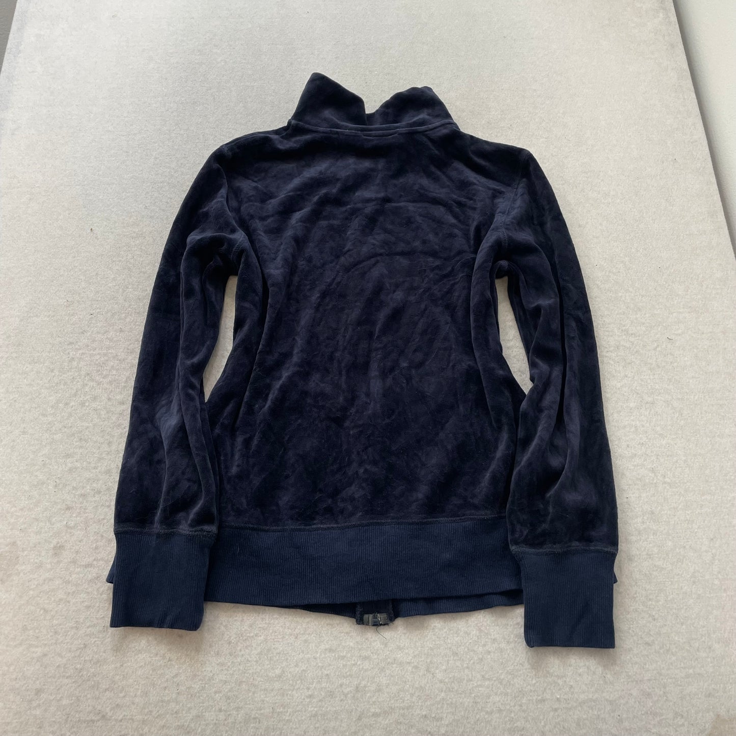 Vintage Juicy Couture Women's Navy Velour Zip-Up Track Jacket Performance Size L