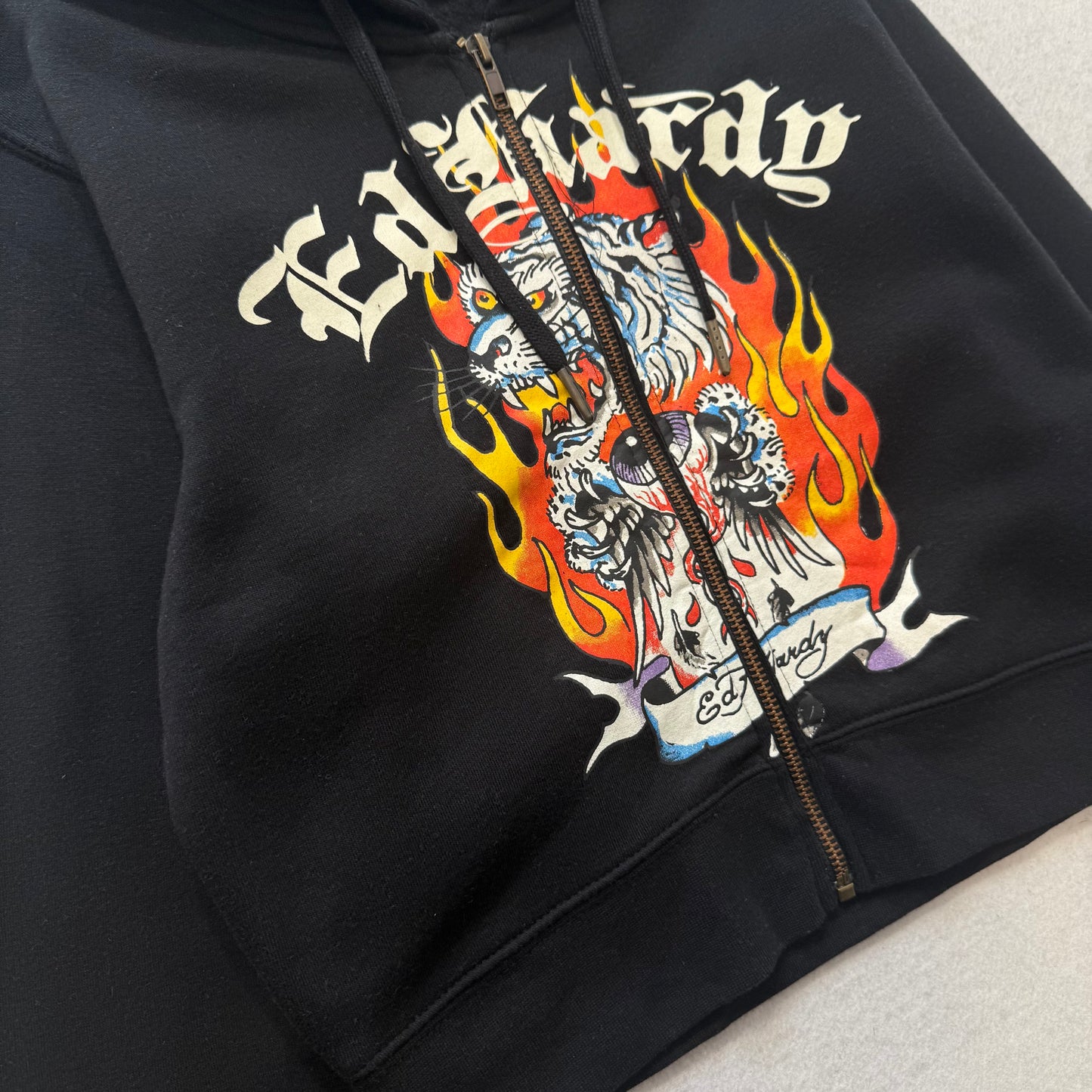 ED HARDY “Tiger Flame” BLACK CROPPED ZIP UP HOODIE