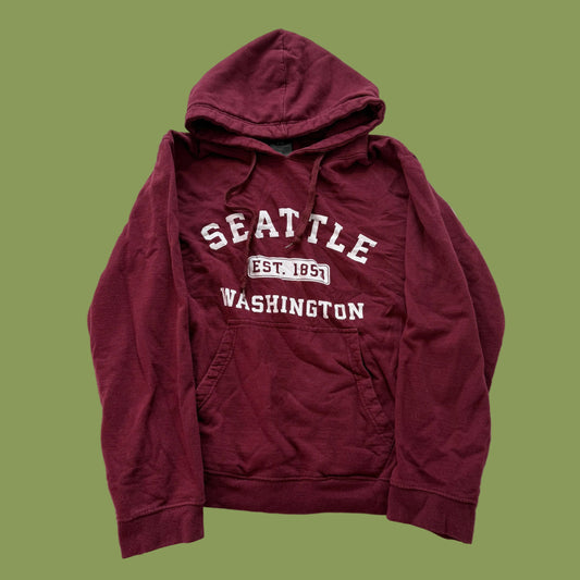 Feeling Hood Seattle Washington Unisex Maroon Pullover Hoodie Graphic Y2k Size S