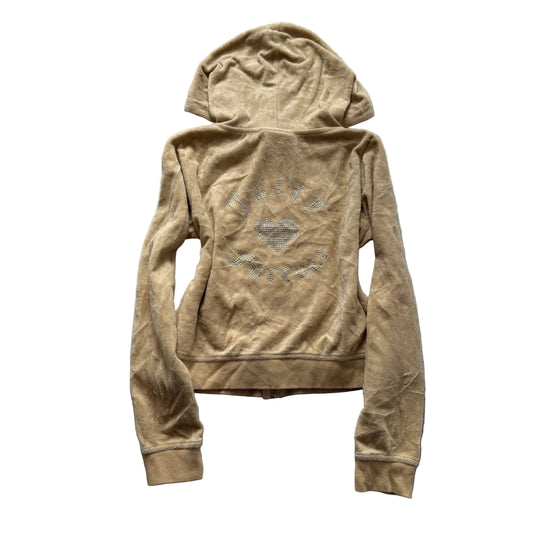 Juicy Couture Forever 21 Women Camel Velour Zip-Up Hoodie Rhinestone Logo Size M