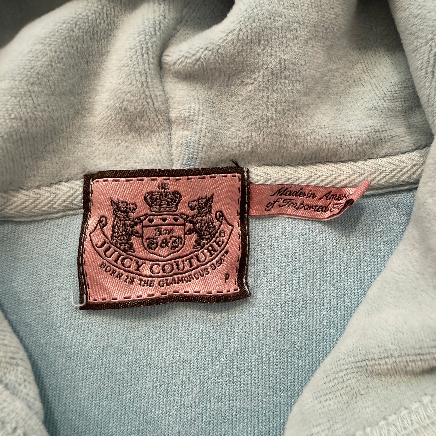 Juicy Couture Women Light Blue Velour Zip-Up Hoodie Crest Logo Loungewear Size P