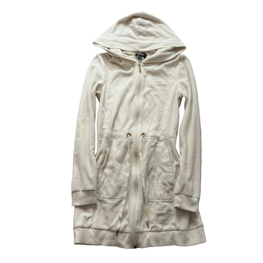 Bebe Women Cream Velour Full Zip Long Hoodie Drawstring Waist Pocket Y2k Size XS
