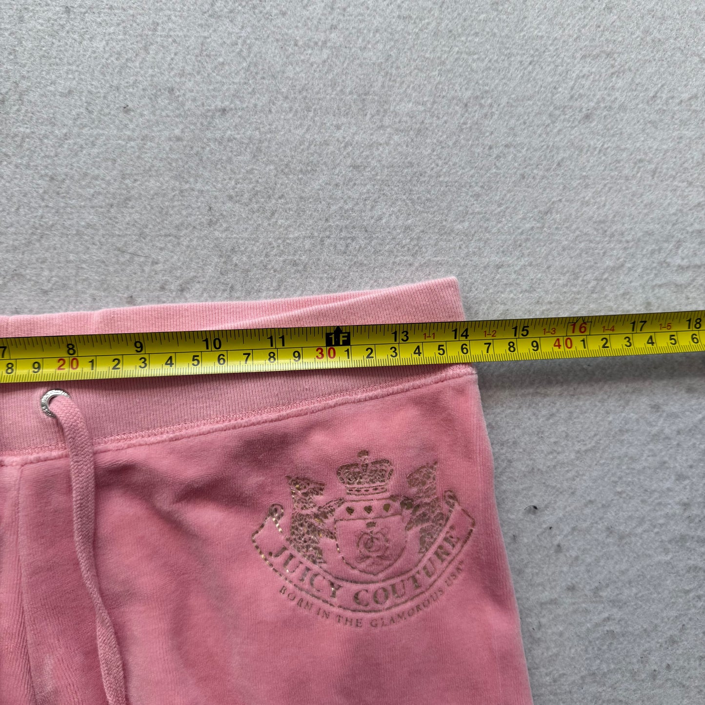 Vintage Juicy Couture Women's Pink Velour Flared Track Pants Glitter Logo Size S