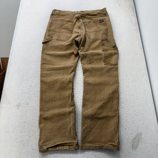 Genuine Dickies Men's Khaki Relaxed Fit Carpenter Pants Pockets Logo Size W34