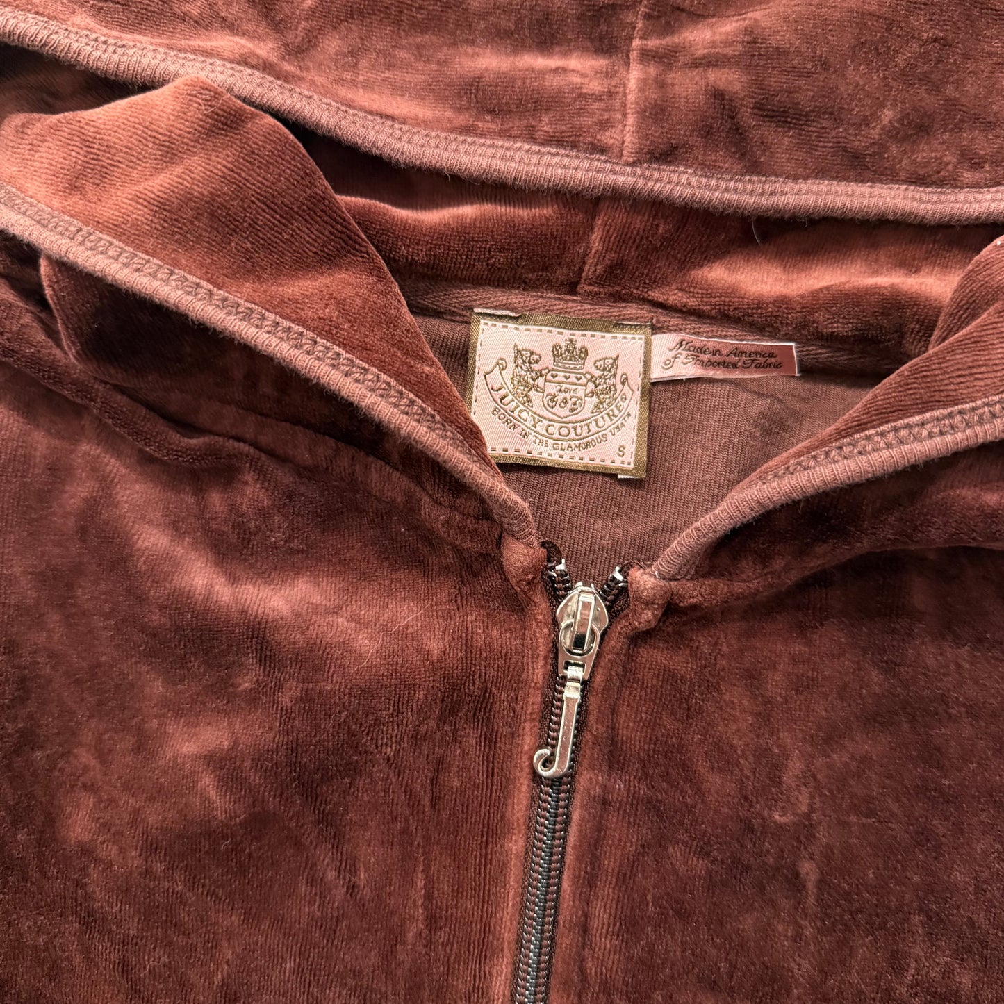 RARE Vintage Juicy Couture Scottie Dogs Womens Brown Velour Zip-Up Hoodie Size S
