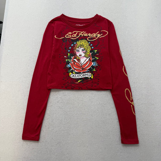 ED HARDY “Koi” BURGUNDY LONG SLEEVE BABY TEE