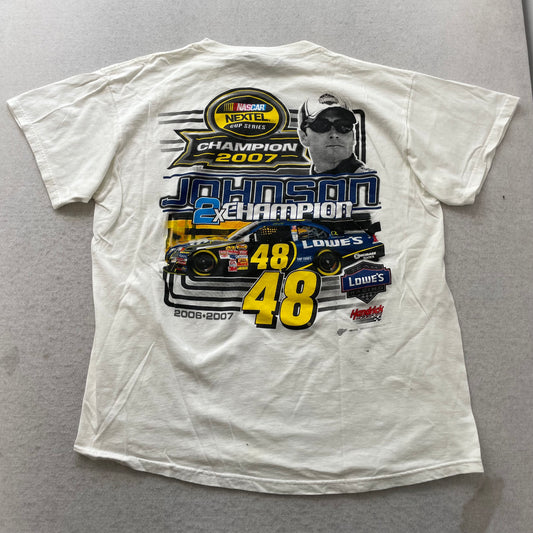 Jimmie Johnson's 2007 NASCAR Winner Circle Men's White Cotton T-Shirt Size XL