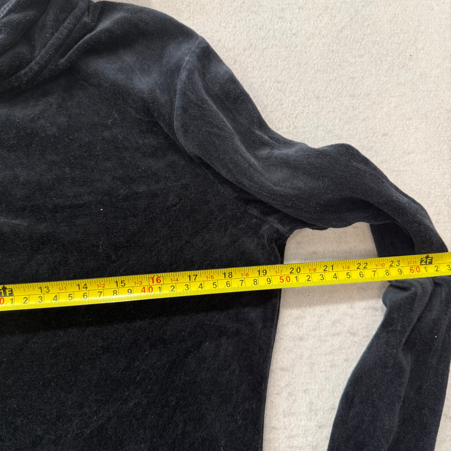 Vintage Juicy Couture Women's Black Velour Zip-Up Hoodie Loungewear Logo Size L
