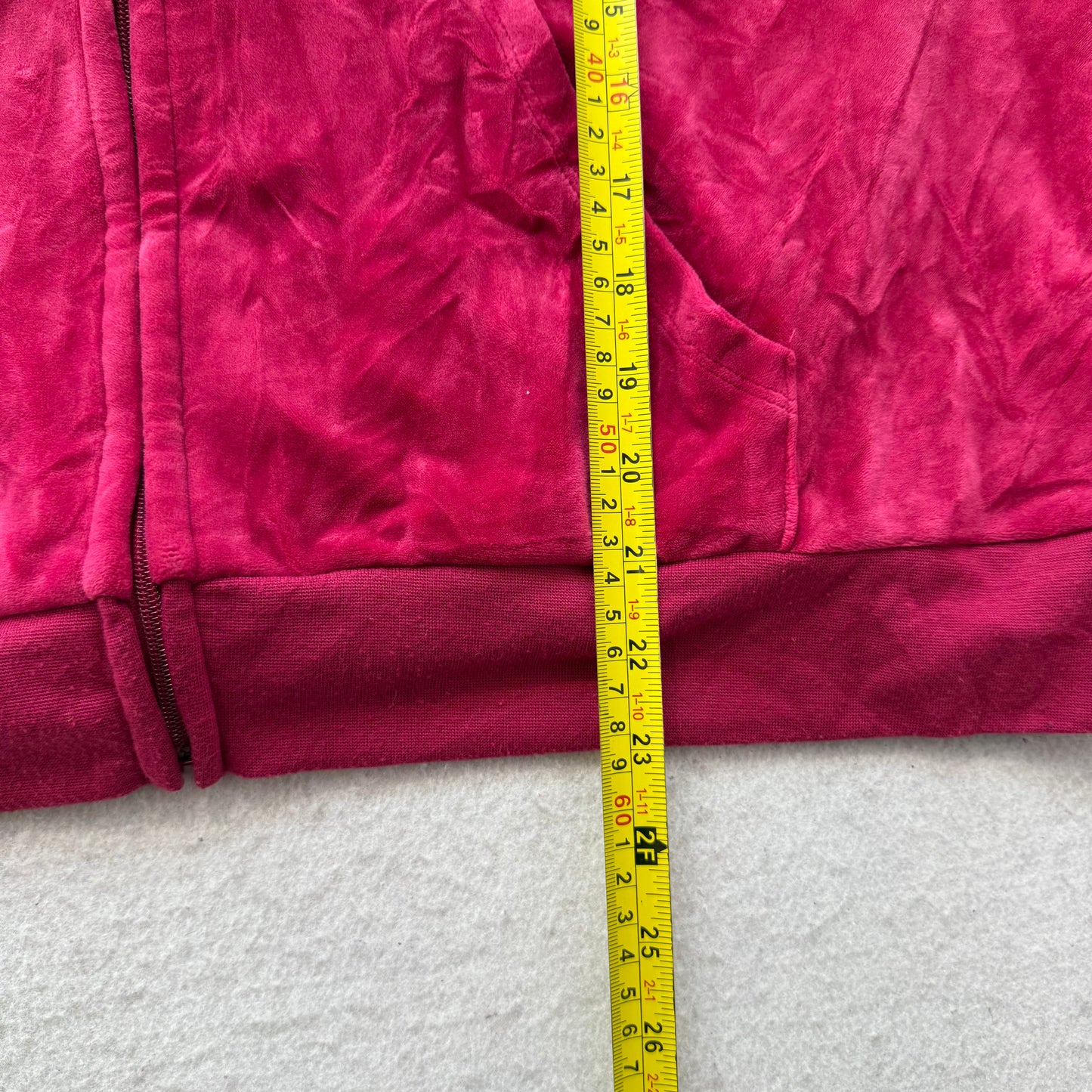 Juicy Couture Women's Dark Fuchsia Velour Zip-Up Hoodie Glitter Logo Y2k Size XL