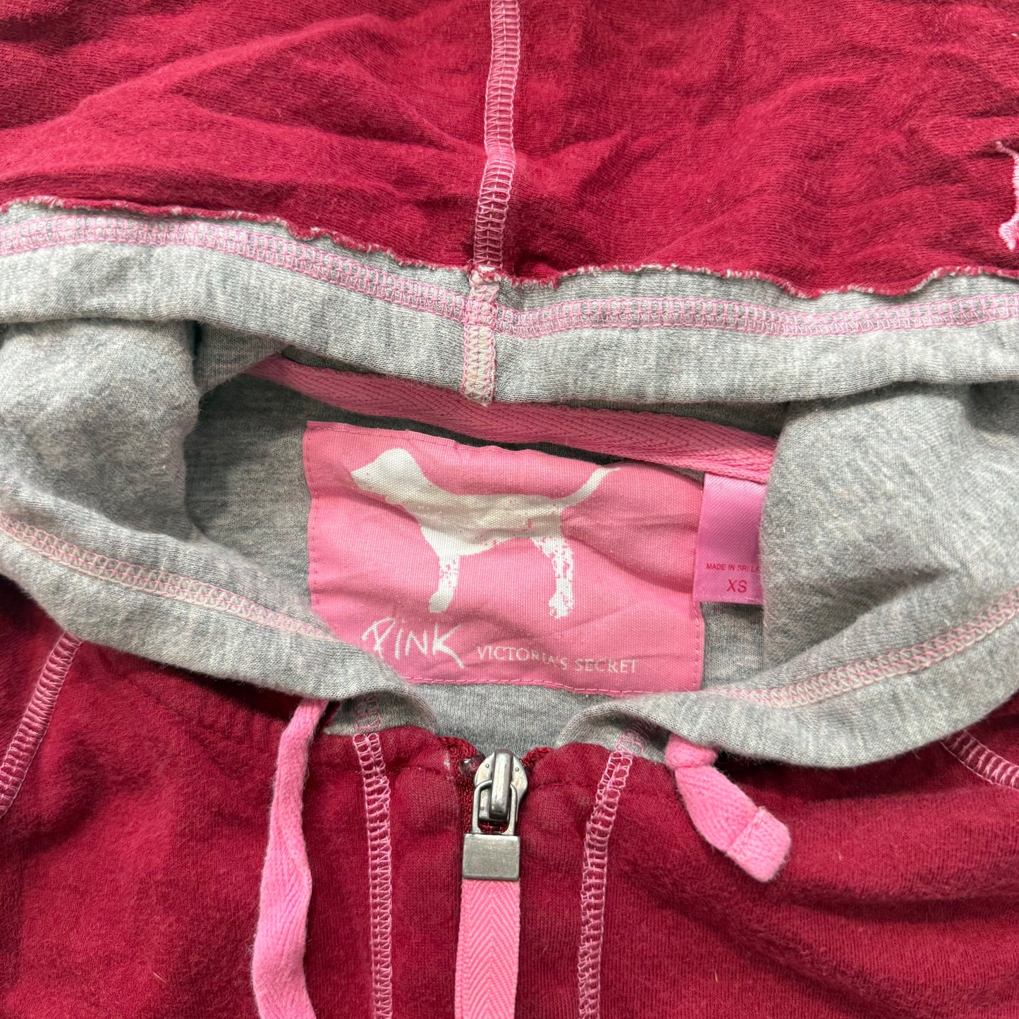 PINK Victoria's Secret Women Deep Ruby Velour Zip Up Hoodie Graphic Logo Size XS