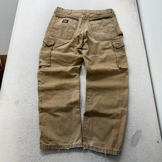 Wrangler Workwear Men's Khaki Relaxed Fit Cargo Pants Pockets Logo Size W34