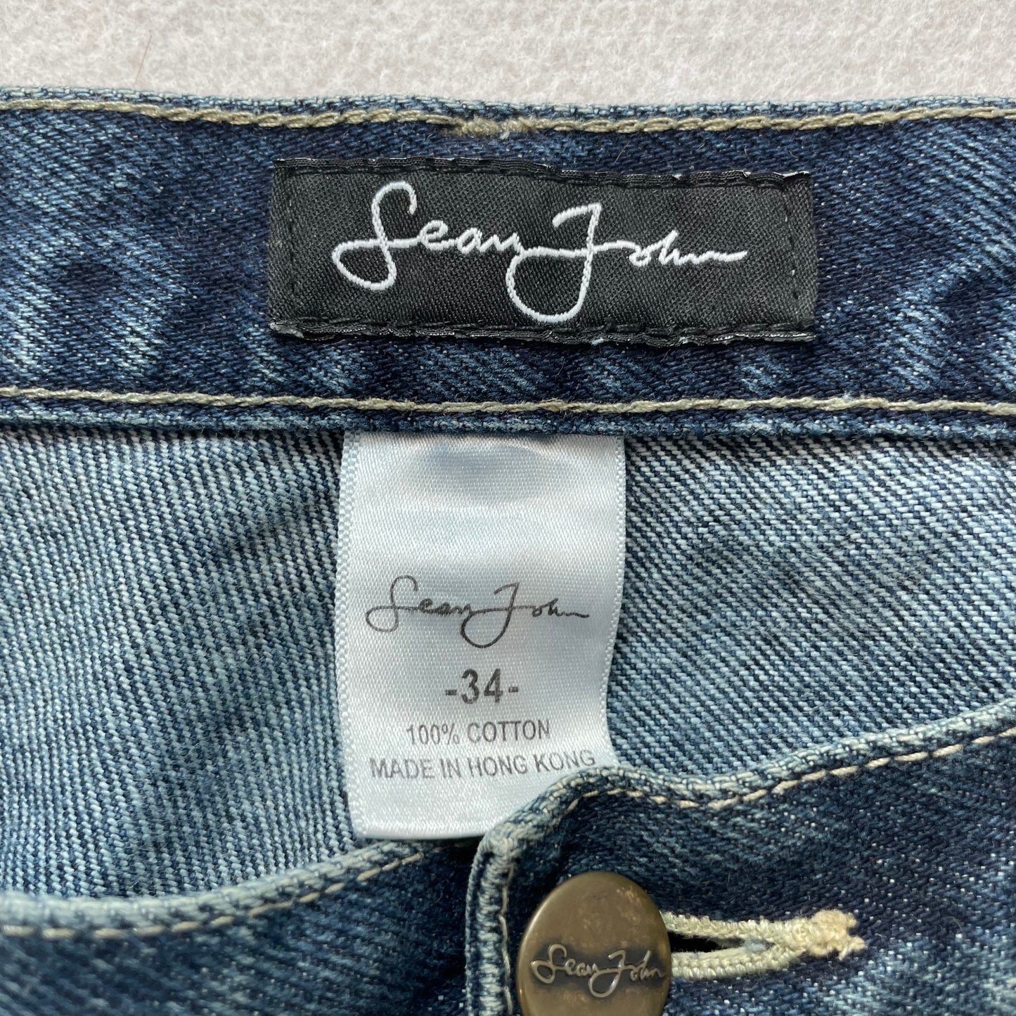 Sean John Men's Blue Denim Wide Leg Baggy Jeans Streetwear Loose Fit Y2k Size 34