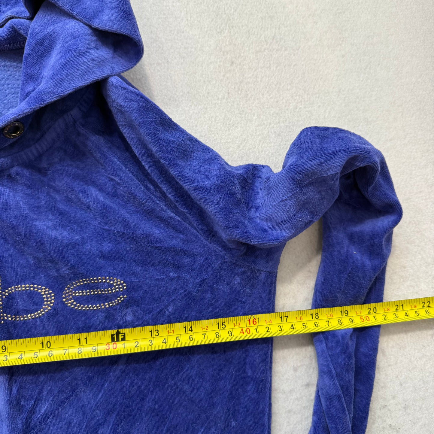 Bebe Women's Cobalt Blue Velour Zip Up Hoodie Loungewear Sequins Logo Y2K Size S