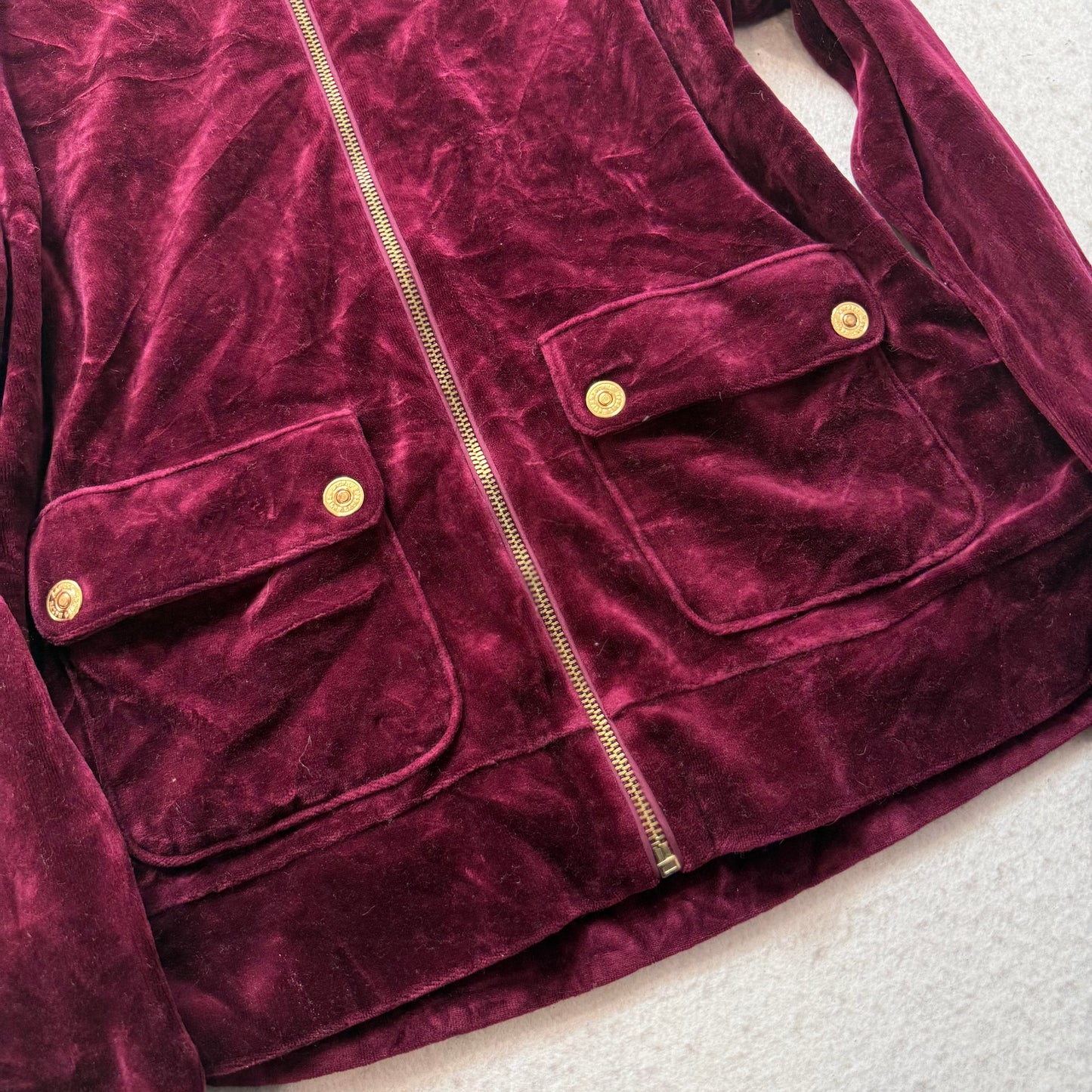 Lauren Ralph Lauren Women's Maroon Zip Up Track Jacket Snap Flap Pockets Size M