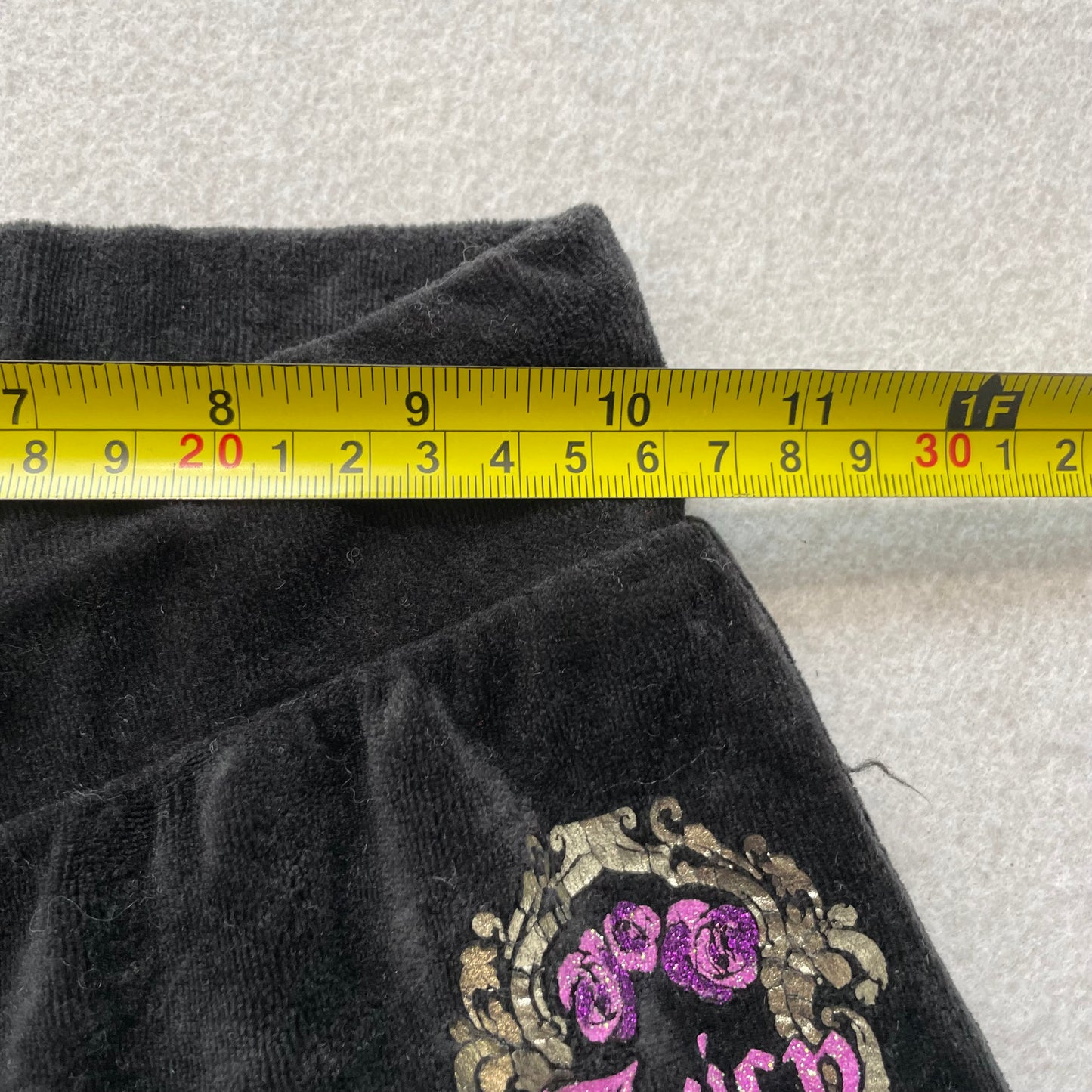 Juicy Couture Women's Black Velour Flared Track Pants Glitter Logo Size S (7/8)