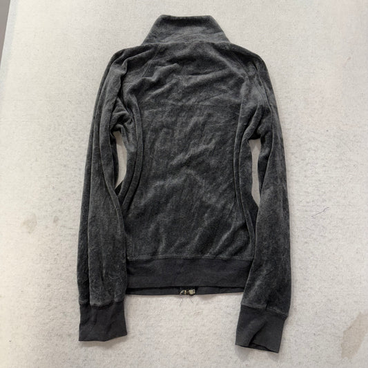Juicy Couture Womens Charcoal Grey Velour Zip-Up Track Jacket Performance Size M