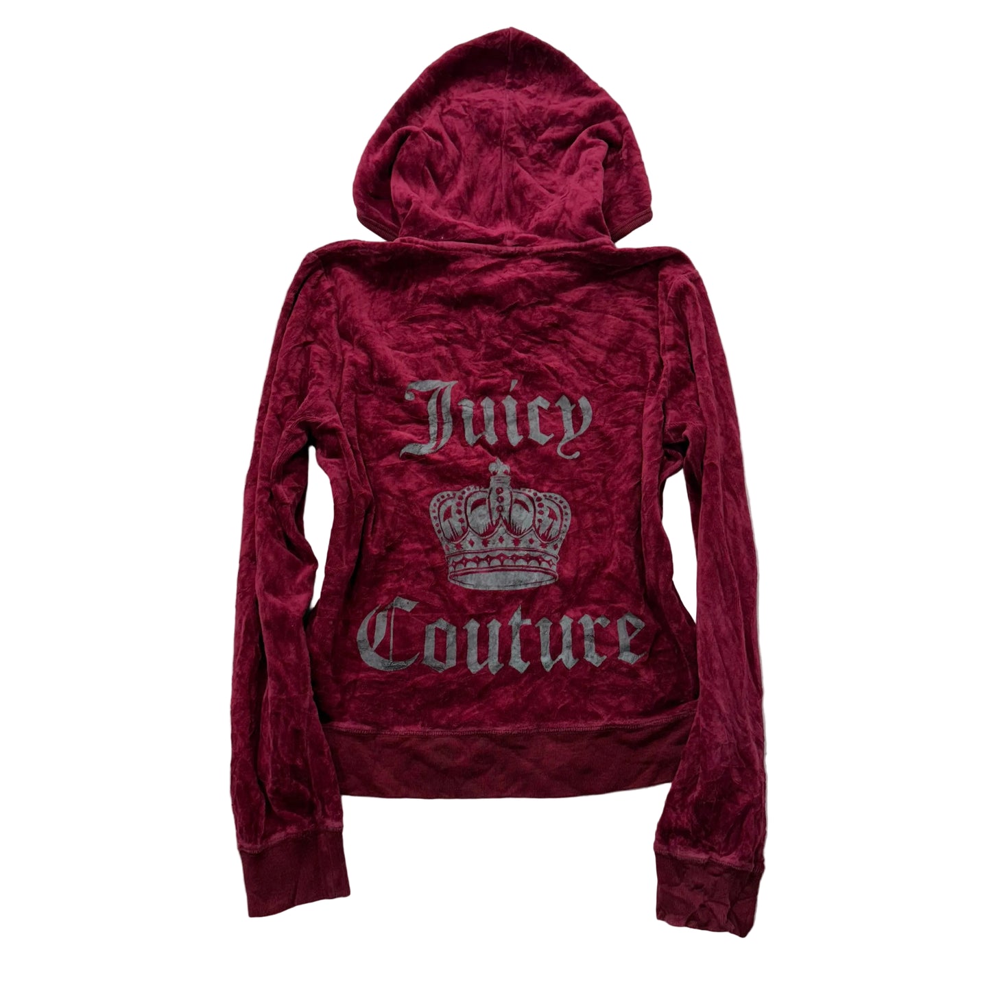 Juicy Couture Women's Maroon Velour Full Zip Hoodie Graphic Logo Preppy Size XL