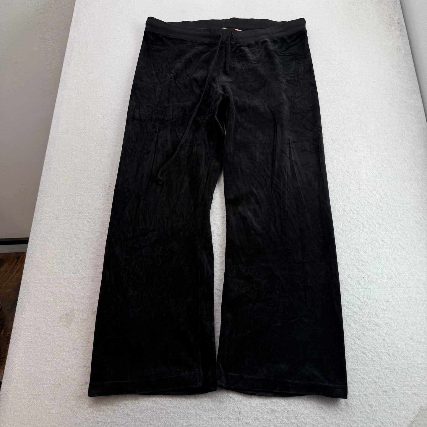 Juicy Couture Women Black Velour Tracksuit Set Zip-Up Hoodie & Flare Pant Size M