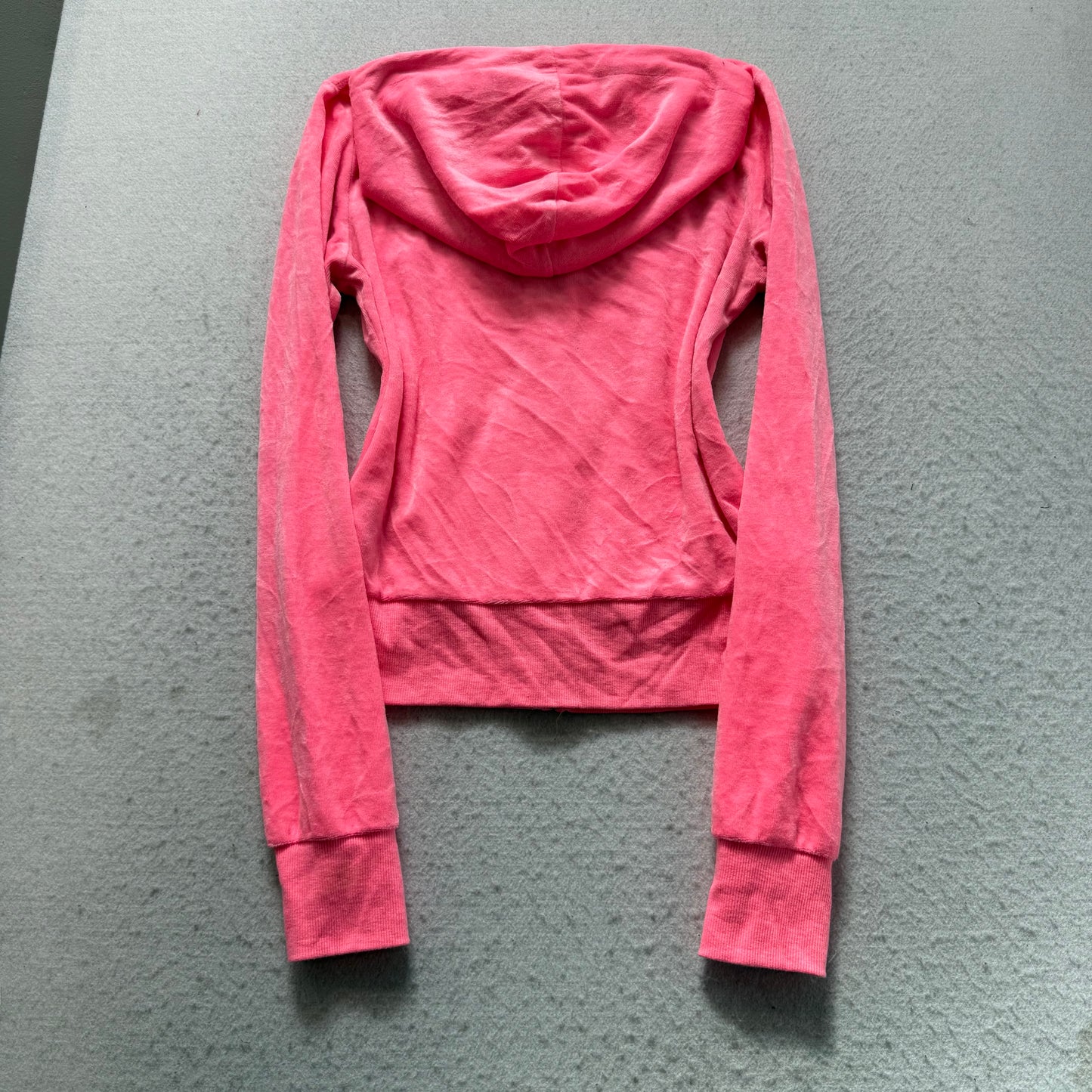 Vintage Juicy Couture Women's Hot Pink Velour Full Zip Hoodie Drawstring Size S