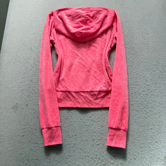 Vintage Juicy Couture Women's Hot Pink Velour Full Zip Hoodie Drawstring Size S
