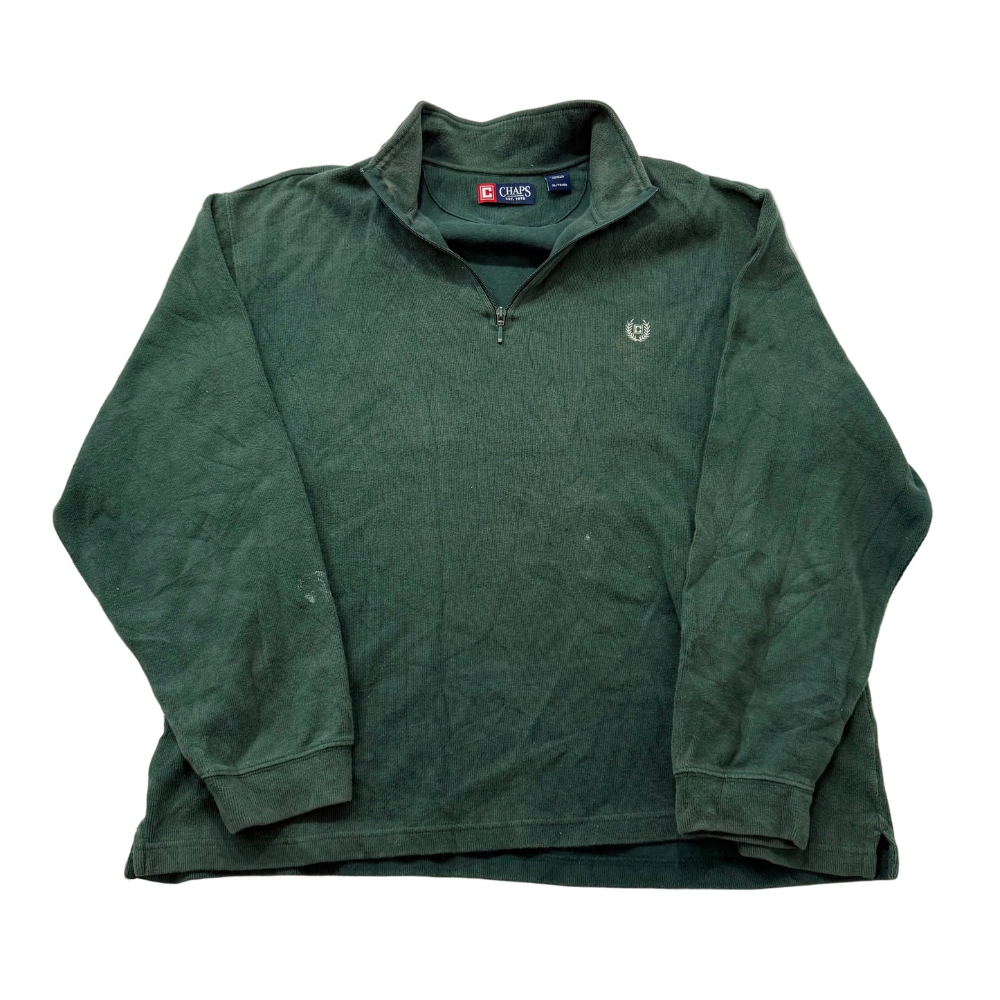 Chaps Ralph Lauren Men's Pine Green Cotton Pullover Sweater Quarter Zip Size XL