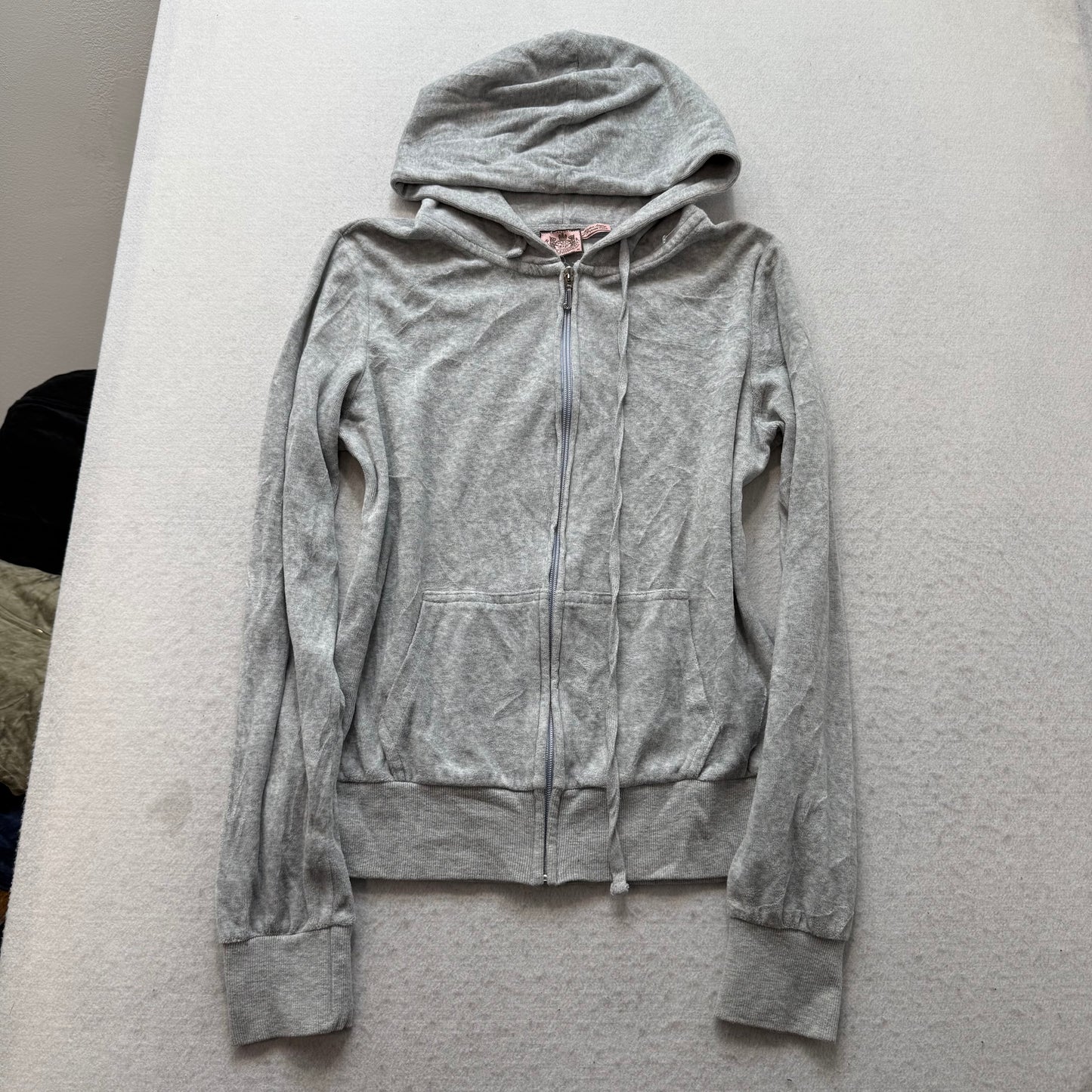 Vtg Juicy Couture Women Heather Gray Velour Tracksuit Set Hoodie & Pant Size M/S