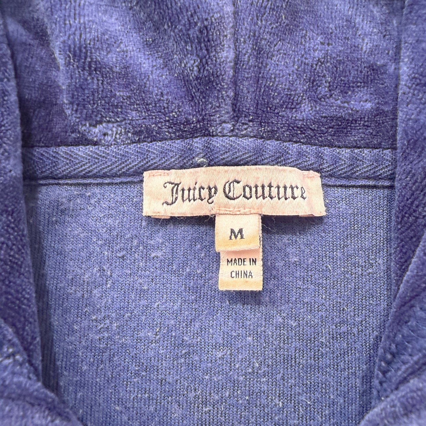 Juicy Couture Women's Navy Blue Velour Zip-Up Hoodie Graphic Print Pocket Size M