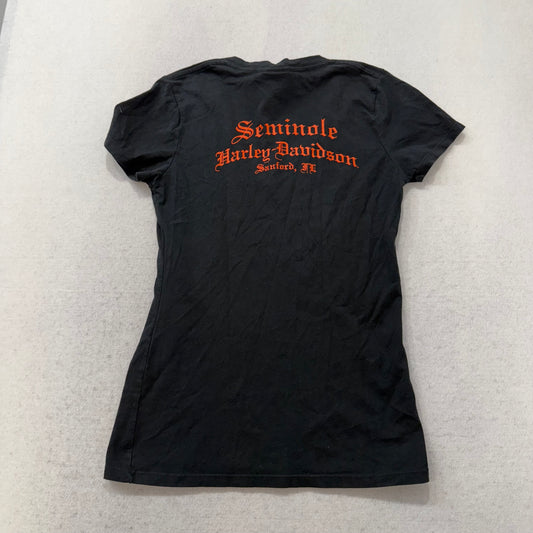 Harley-Davidson Women's Black T-Shirt Short Sleeves V-Neck Graphic Tee Size S
