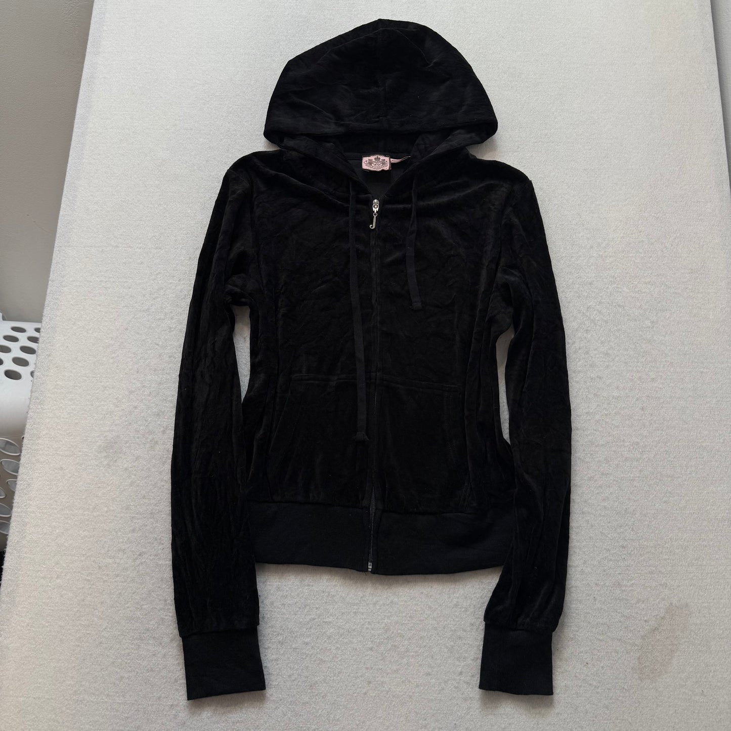 Juicy Couture Women Black Tracksuit Set Zip Up Hoodie & Flared Pant Logo Size L