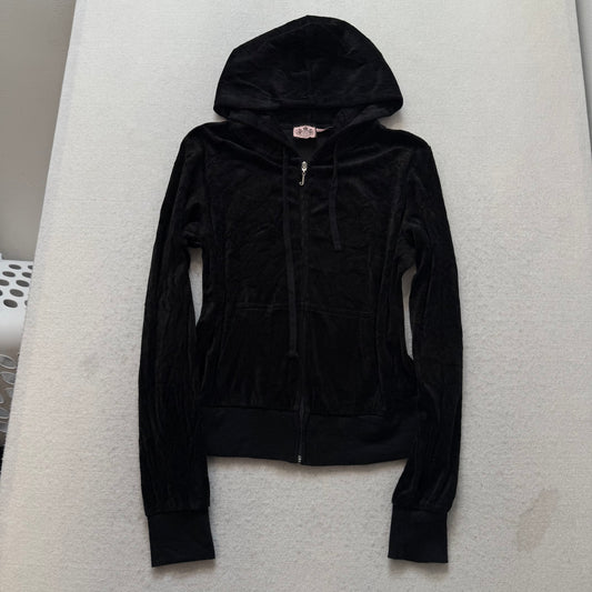 Juicy Couture Women Black Tracksuit Set Zip Up Hoodie & Flared Pant Logo Size L